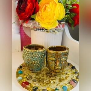 Ceramic Buddha Glazed Small Shot Glass 2pc